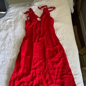 Red button down midi dress